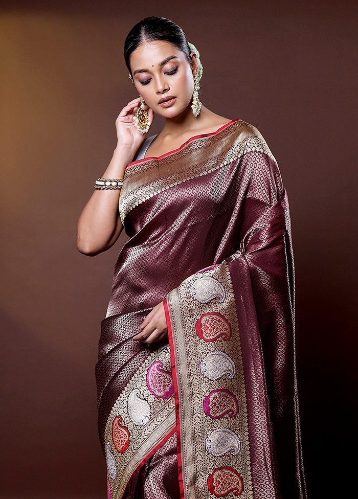 Maroon Handloom Uppada Pure Silk Saree With Blouse Piece