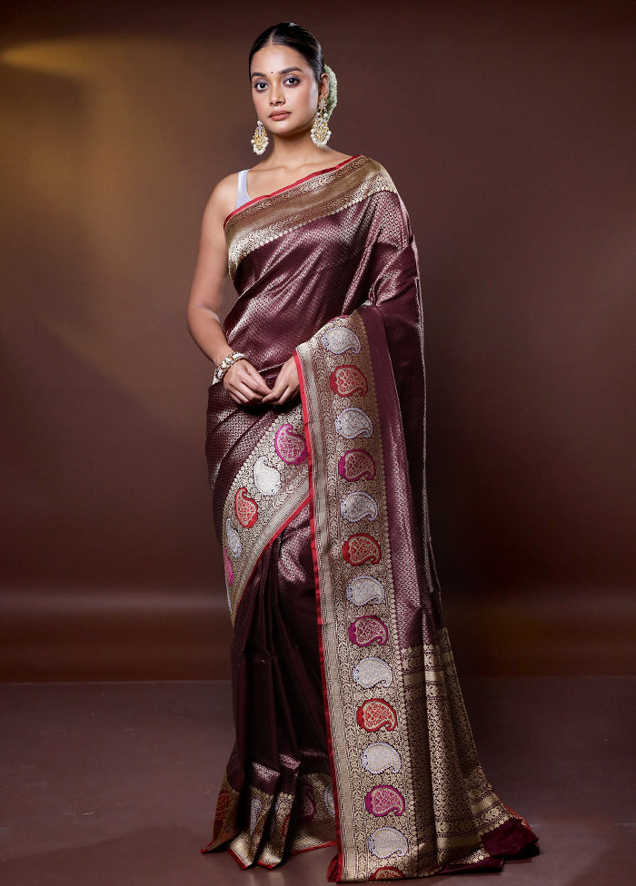 Maroon Handloom Uppada Pure Silk Saree With Blouse Piece