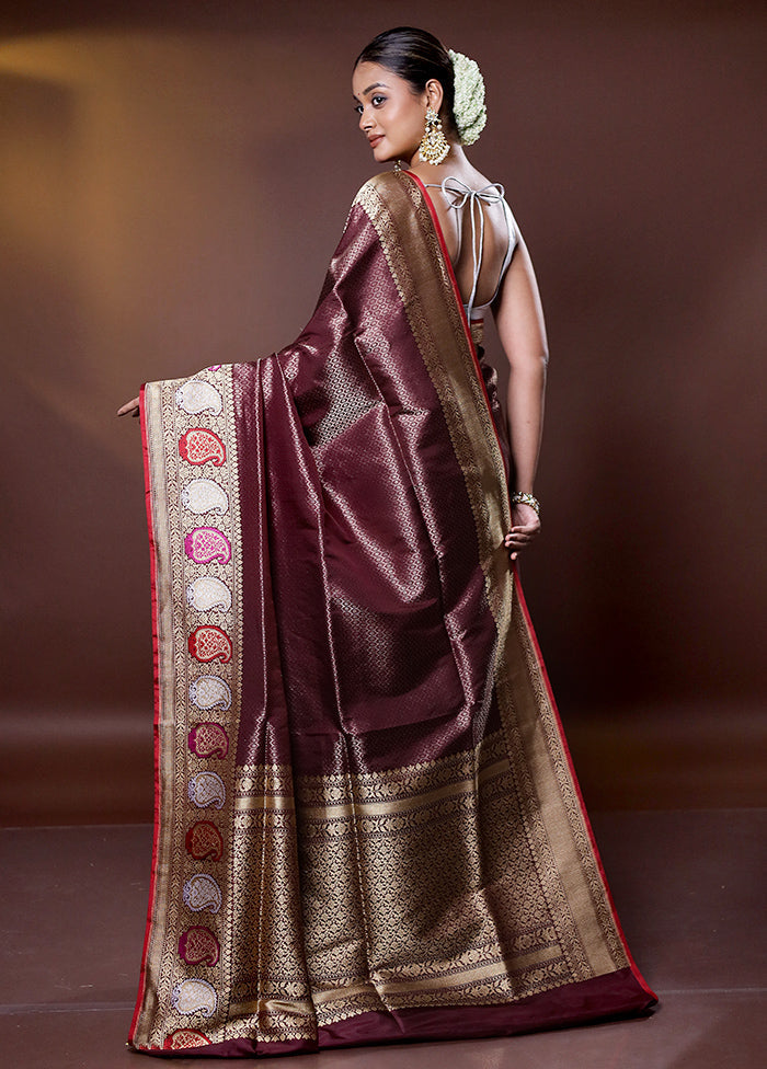 Maroon Handloom Uppada Pure Silk Saree With Blouse Piece