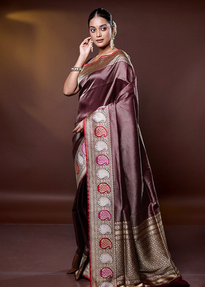 Maroon Handloom Uppada Pure Silk Saree With Blouse Piece