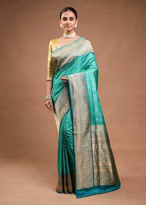 Green Handloom Katan Pure Silk Saree With Blouse Piece