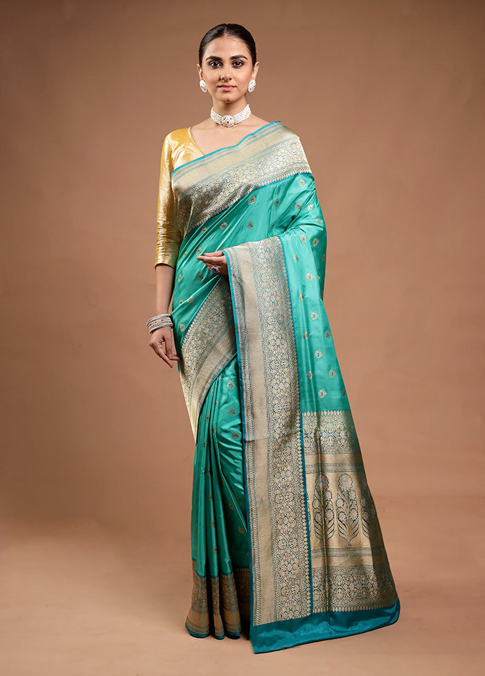 Green Handloom Katan Pure Silk Saree With Blouse Piece