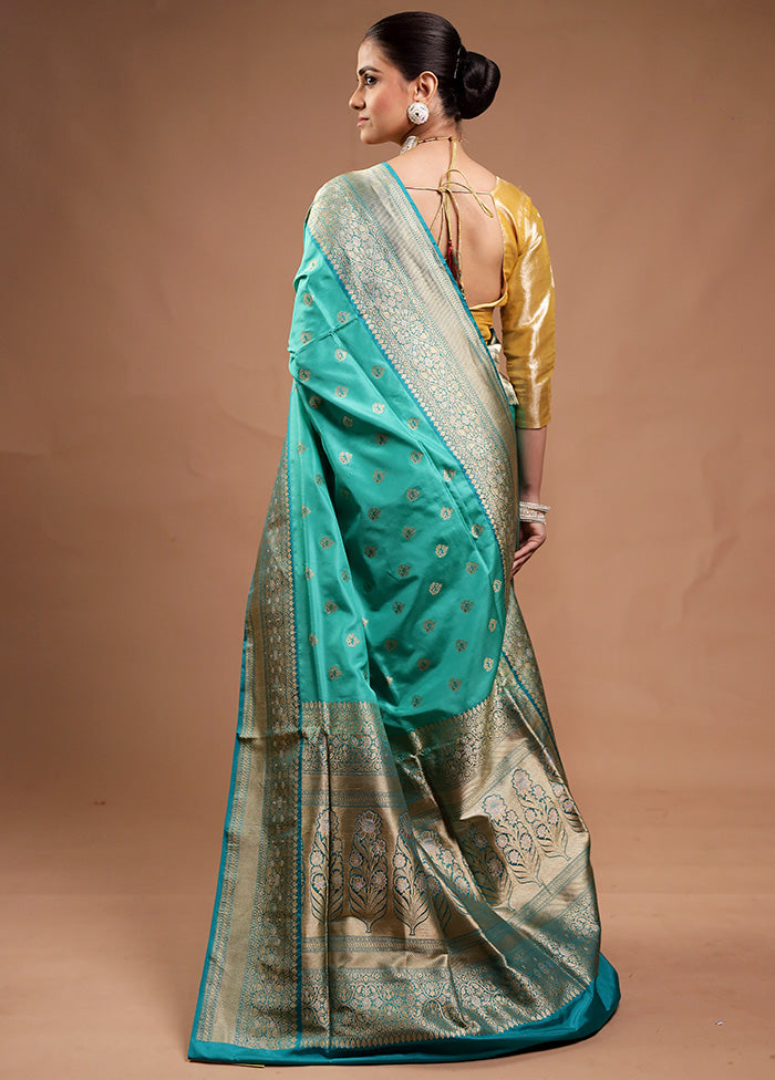 Green Handloom Katan Pure Silk Saree With Blouse Piece