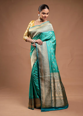 Green Handloom Katan Pure Silk Saree With Blouse Piece