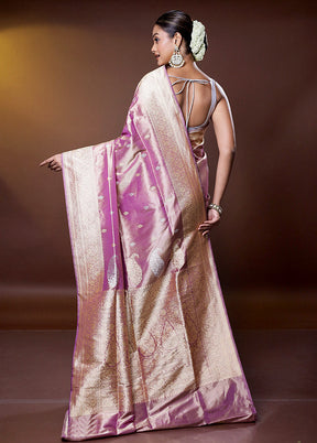 Purple Handloom Tissue Pure Silk Saree With Blouse Piece