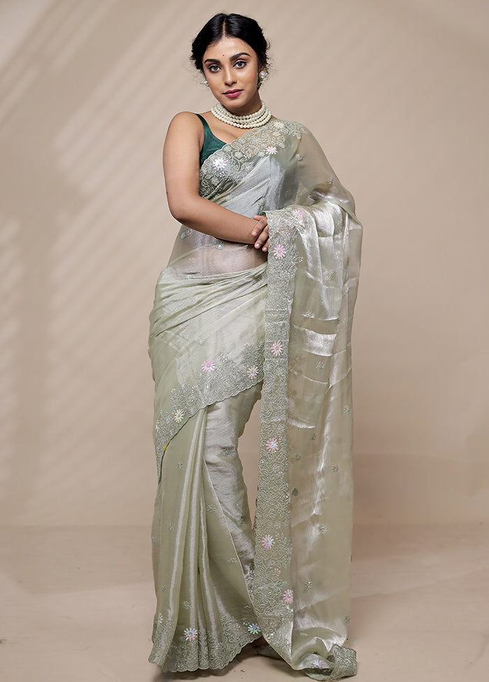 Green Organza Saree With Blouse Piece - Indian Silk House Agencies