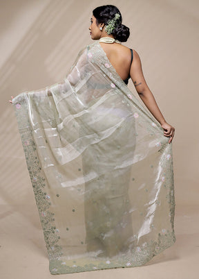 Green Organza Saree With Blouse Piece - Indian Silk House Agencies