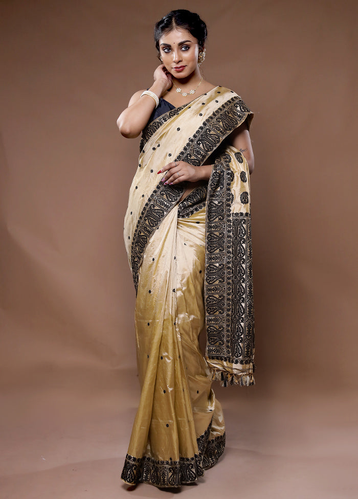 Cream Assam Pure Silk Saree With Blouse Piece - Indian Silk House Agencies