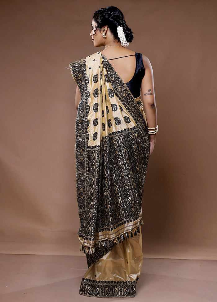 Cream Assam Pure Silk Saree With Blouse Piece - Indian Silk House Agencies