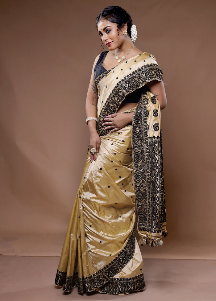 Cream Assam Pure Silk Saree With Blouse Piece - Indian Silk House Agencies