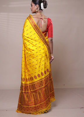 Yellow Handloom Assam Pure Silk Saree With Blouse Piece