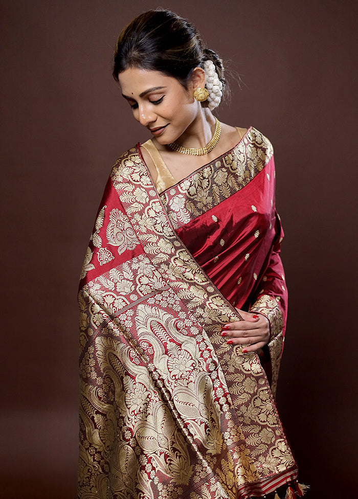 Red Assam Pure Silk Saree With Blouse Piece - Indian Silk House Agencies