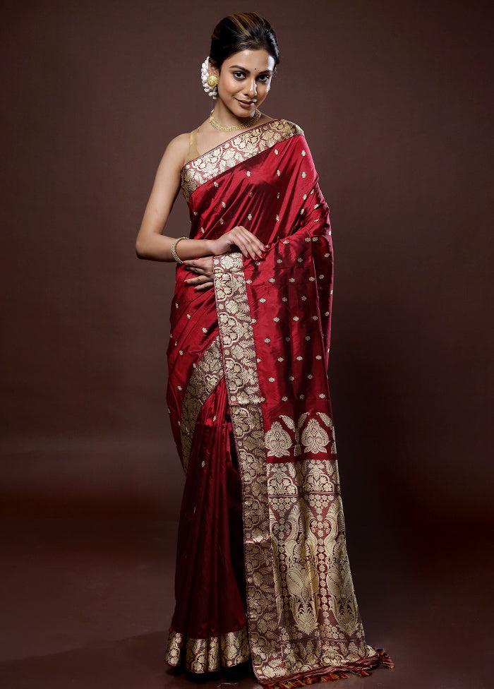 Red Assam Pure Silk Saree With Blouse Piece - Indian Silk House Agencies