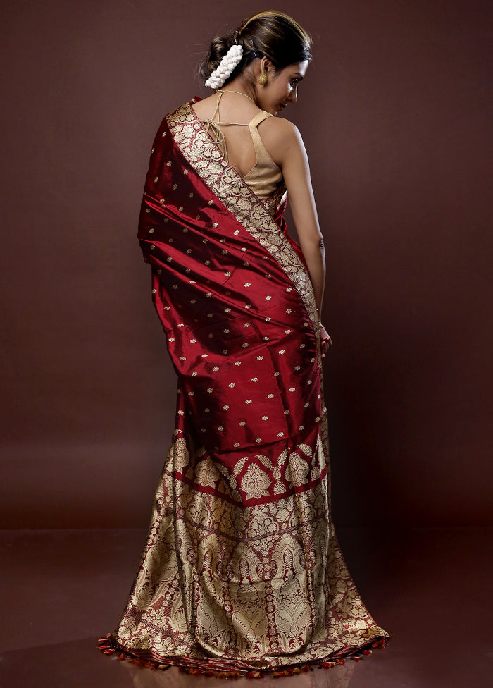 Red Assam Pure Silk Saree With Blouse Piece - Indian Silk House Agencies