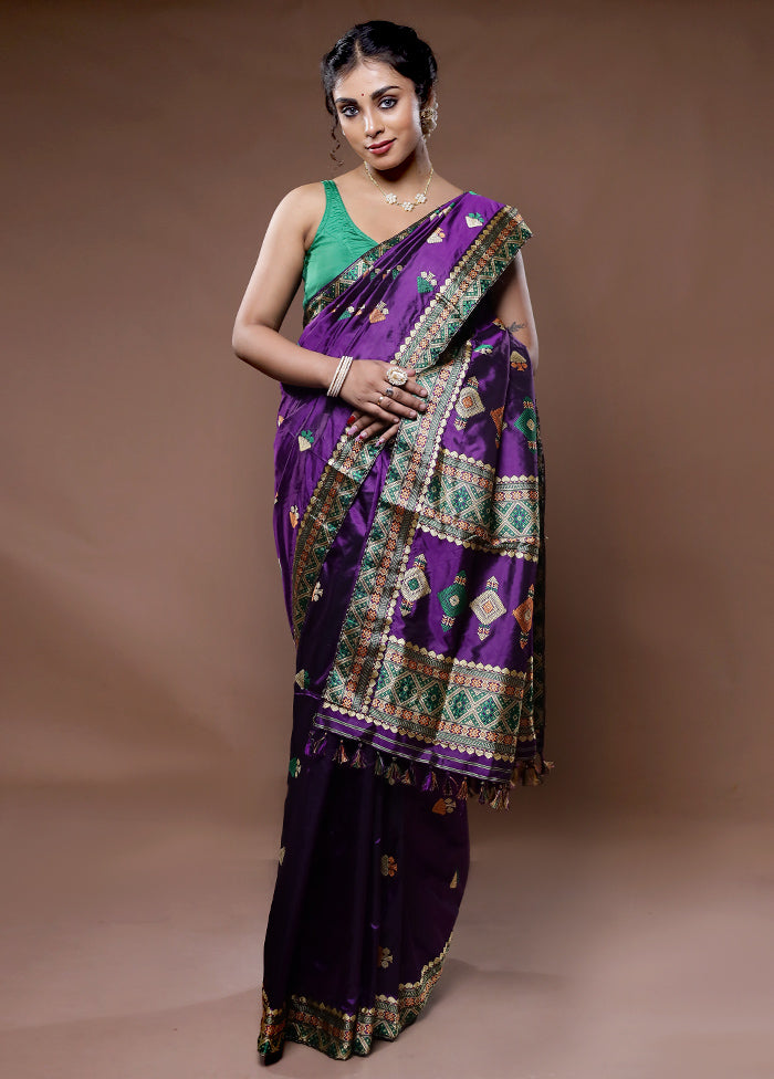 Purple Assam Pure Silk Saree With Blouse Piece - Indian Silk House Agencies