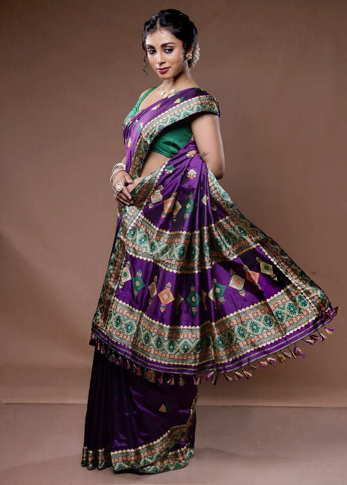 Purple Assam Pure Silk Saree With Blouse Piece - Indian Silk House Agencies