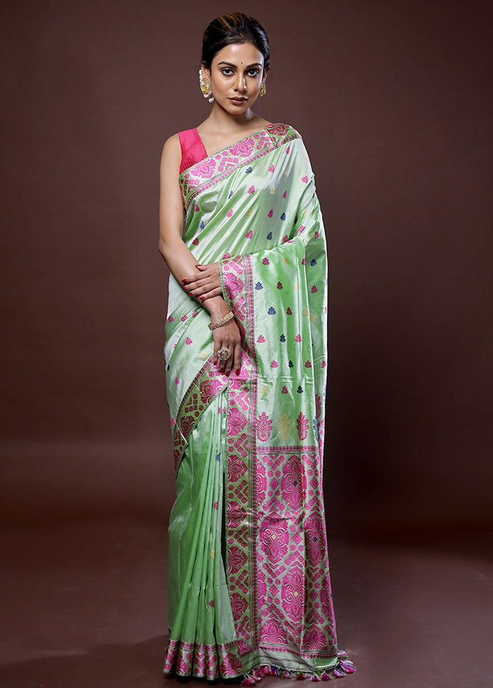 Green Assam Pure Silk Saree With Blouse Piece - Indian Silk House Agencies