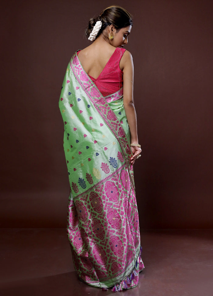 Green Assam Pure Silk Saree With Blouse Piece - Indian Silk House Agencies