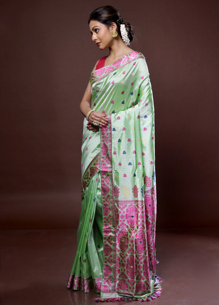 Green Assam Pure Silk Saree With Blouse Piece - Indian Silk House Agencies