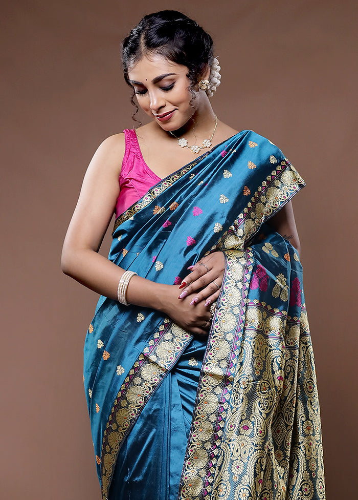 Blue Assam Pure Silk Saree With Blouse Piece - Indian Silk House Agencies