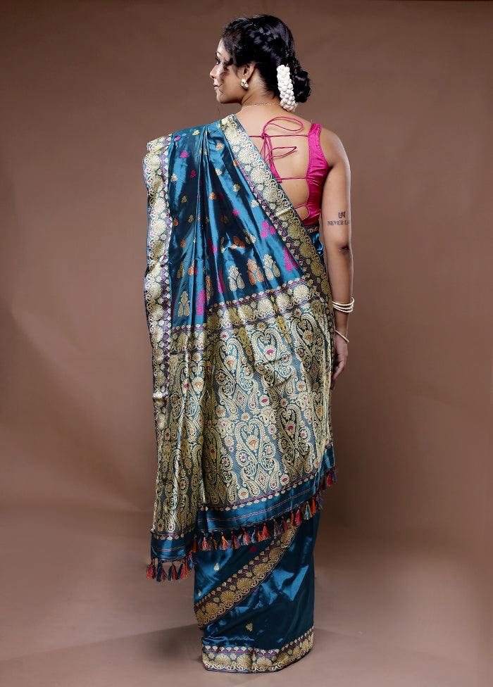 Blue Assam Pure Silk Saree With Blouse Piece - Indian Silk House Agencies