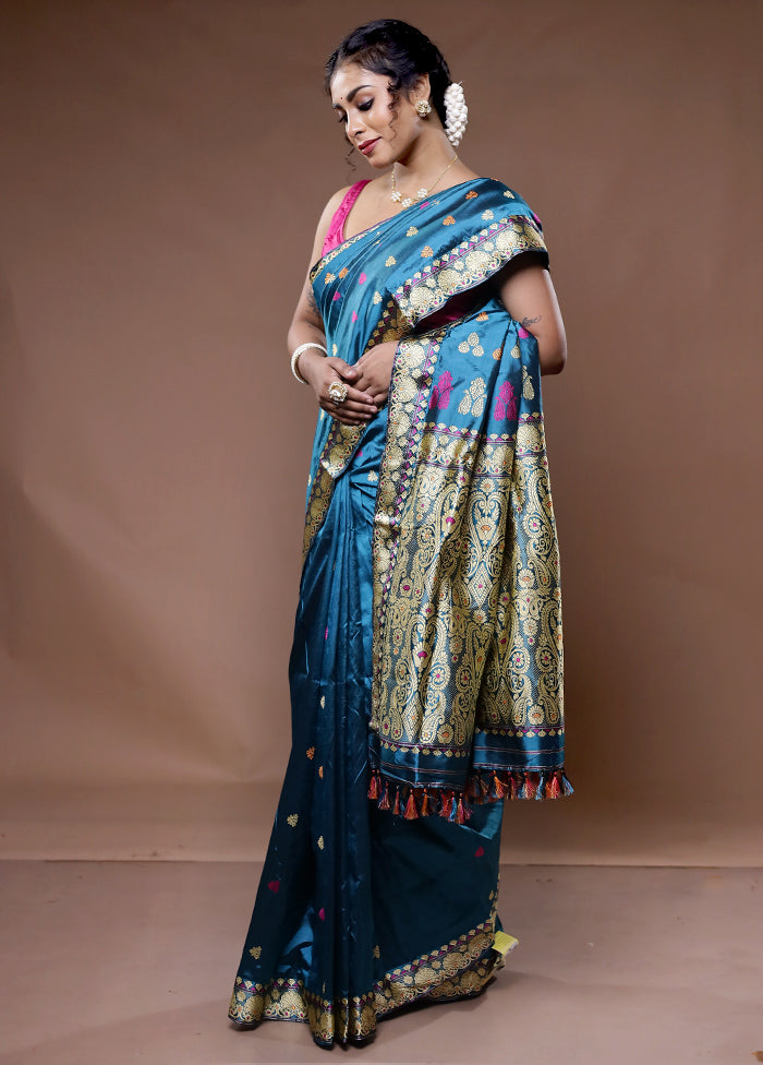 Blue Assam Pure Silk Saree With Blouse Piece - Indian Silk House Agencies