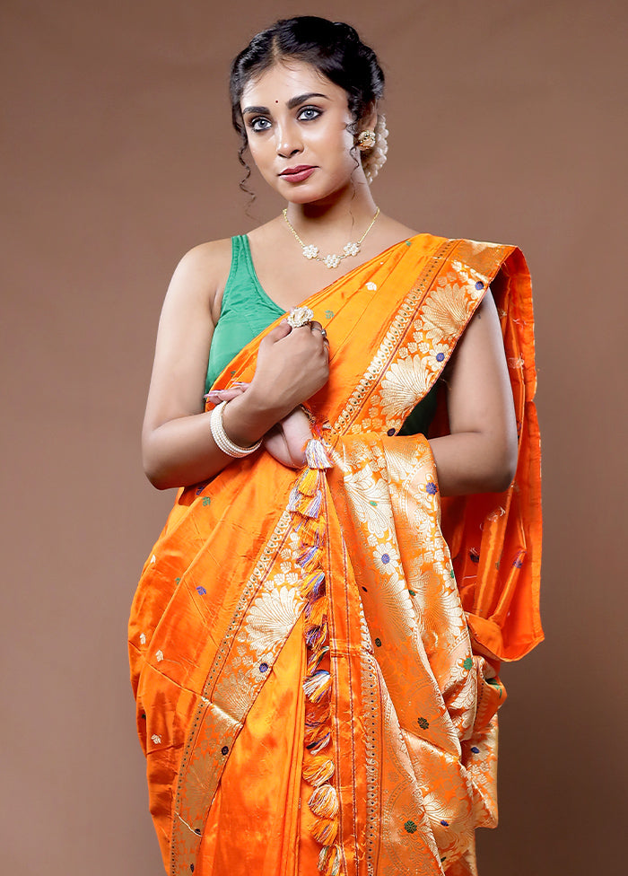 Orange Assam Pure Silk Saree With Blouse Piece - Indian Silk House Agencies