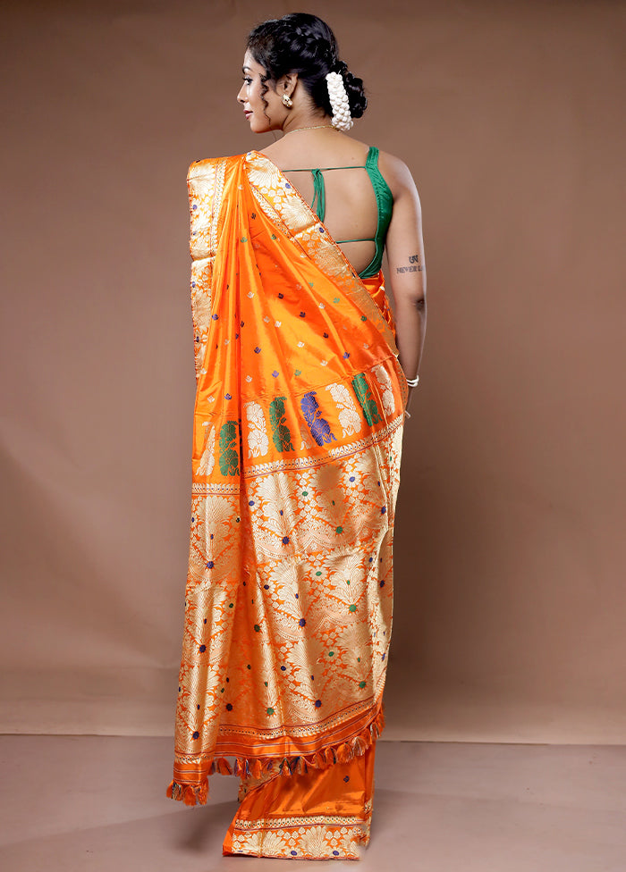 Orange Assam Pure Silk Saree With Blouse Piece - Indian Silk House Agencies