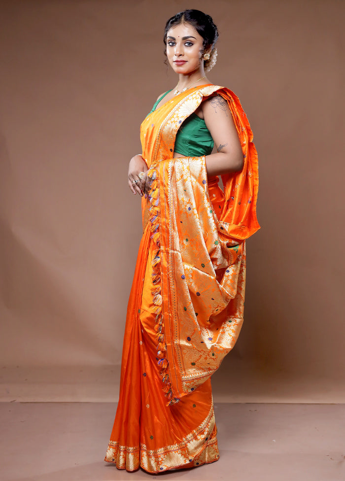 Orange Assam Pure Silk Saree With Blouse Piece - Indian Silk House Agencies