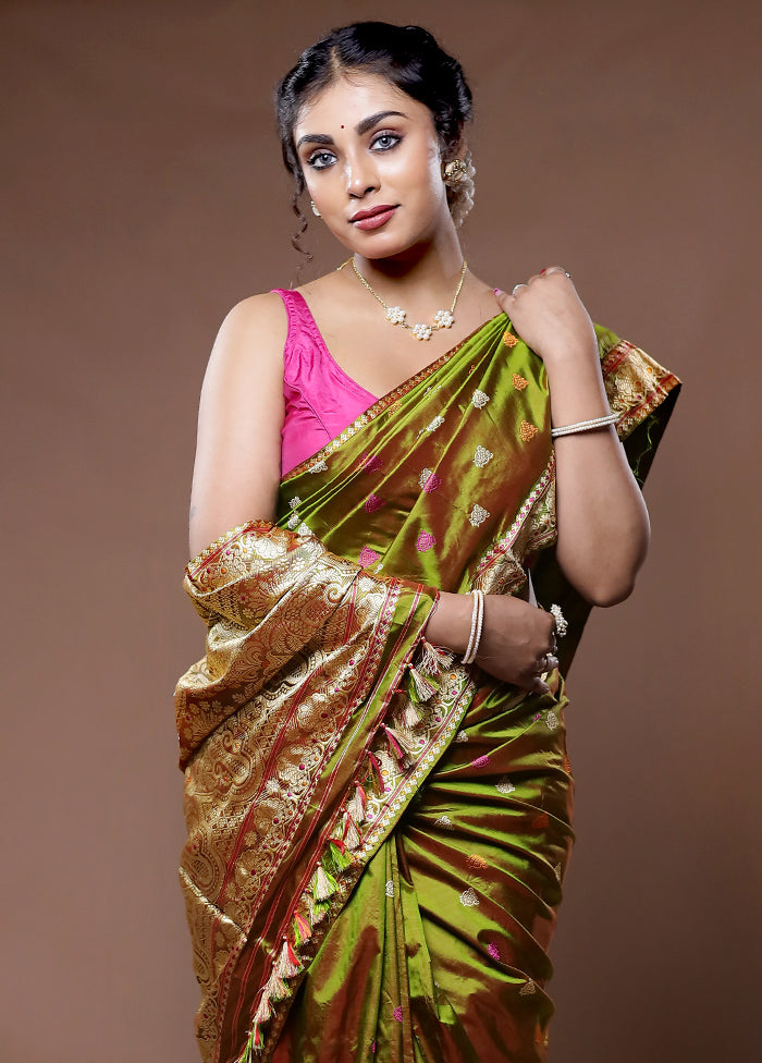 Green Assam Pure Silk Saree With Blouse Piece - Indian Silk House Agencies