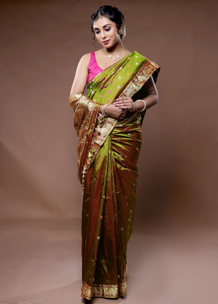 Green Assam Pure Silk Saree With Blouse Piece - Indian Silk House Agencies