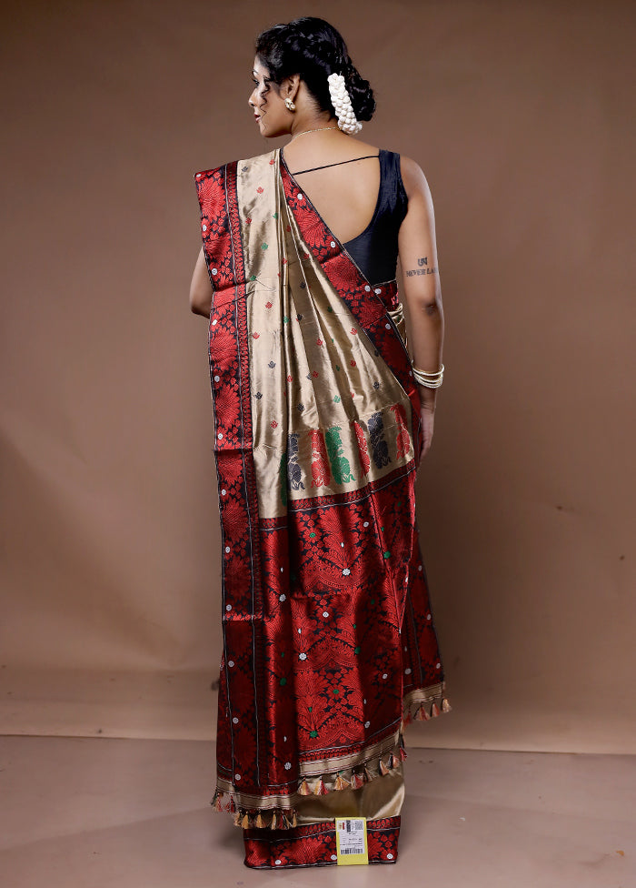 Red Assam Pure Silk Saree With Blouse Piece - Indian Silk House Agencies