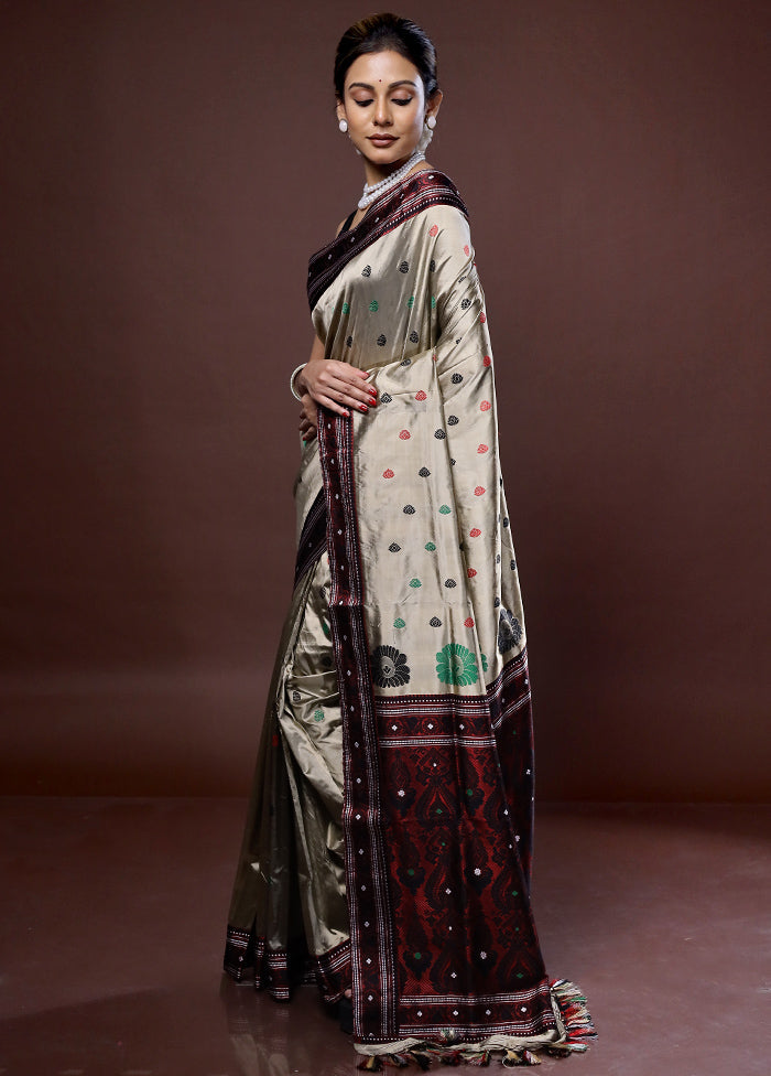 Cream Assam Pure Silk Saree With Blouse Piece - Indian Silk House Agencies