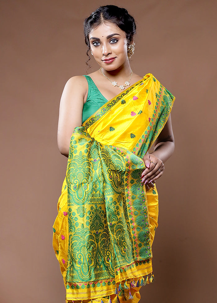 Yellow Assam Pure Silk Saree With Blouse Piece - Indian Silk House Agencies