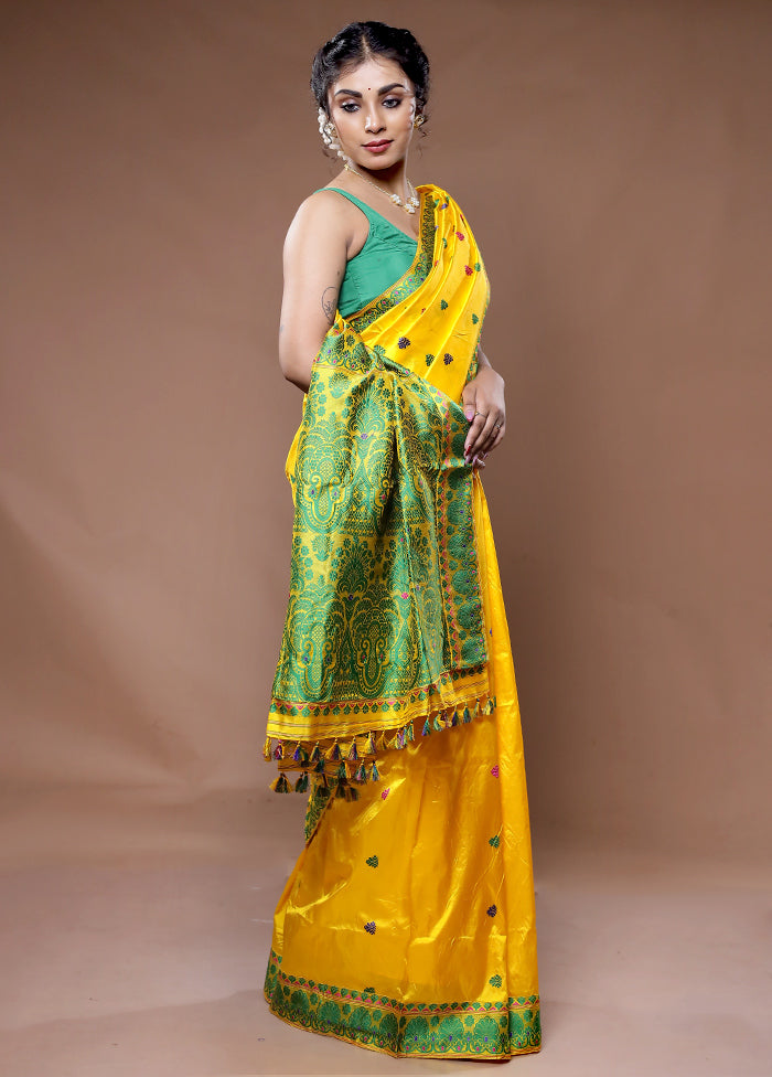 Yellow Assam Pure Silk Saree With Blouse Piece - Indian Silk House Agencies