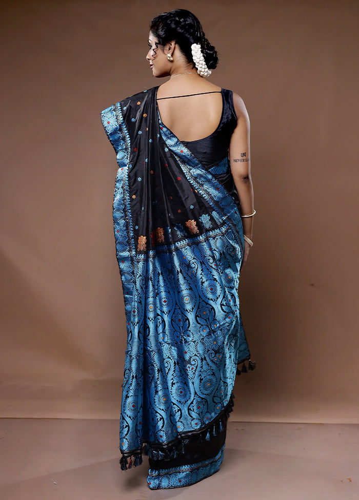 Black Assam Pure Silk Saree With Blouse Piece - Indian Silk House Agencies