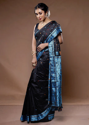 Black Assam Pure Silk Saree With Blouse Piece - Indian Silk House Agencies