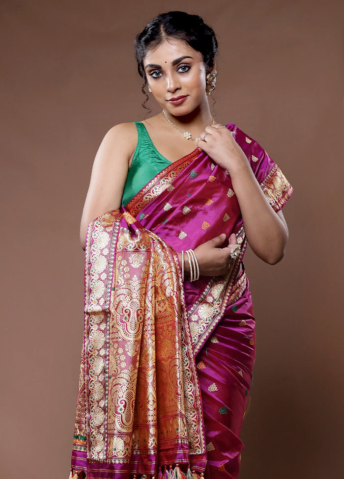 Purple Assam Pure Silk Saree With Blouse Piece - Indian Silk House Agencies