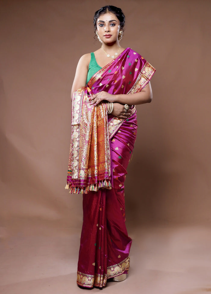 Purple Assam Pure Silk Saree With Blouse Piece - Indian Silk House Agencies