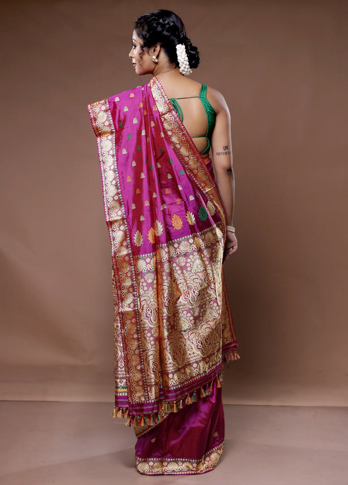 Purple Assam Pure Silk Saree With Blouse Piece - Indian Silk House Agencies