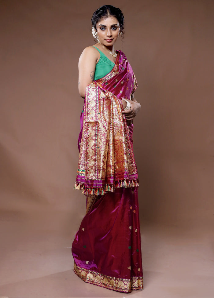 Purple Assam Pure Silk Saree With Blouse Piece - Indian Silk House Agencies