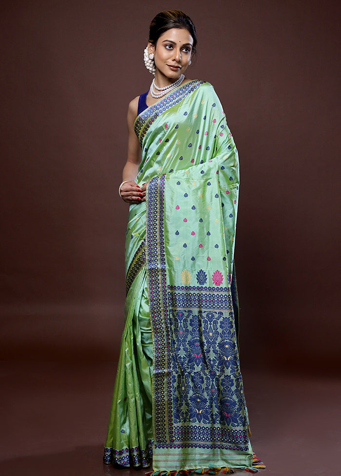 Green Assam Pure Silk Saree With Blouse Piece - Indian Silk House Agencies