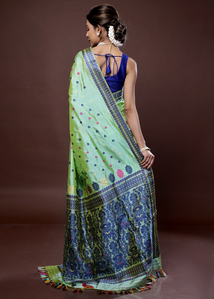 Green Assam Pure Silk Saree With Blouse Piece - Indian Silk House Agencies