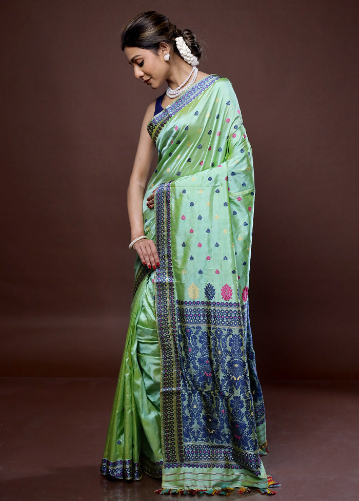 Green Assam Pure Silk Saree With Blouse Piece - Indian Silk House Agencies