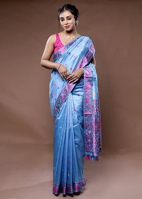 Blue Assam Pure Silk Saree With Blouse Piece - Indian Silk House Agencies