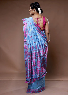 Blue Assam Pure Silk Saree With Blouse Piece - Indian Silk House Agencies