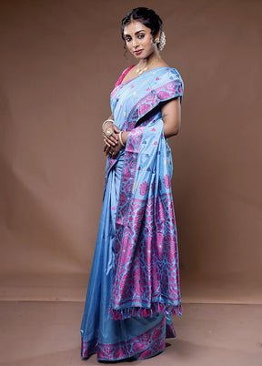 Blue Assam Pure Silk Saree With Blouse Piece - Indian Silk House Agencies