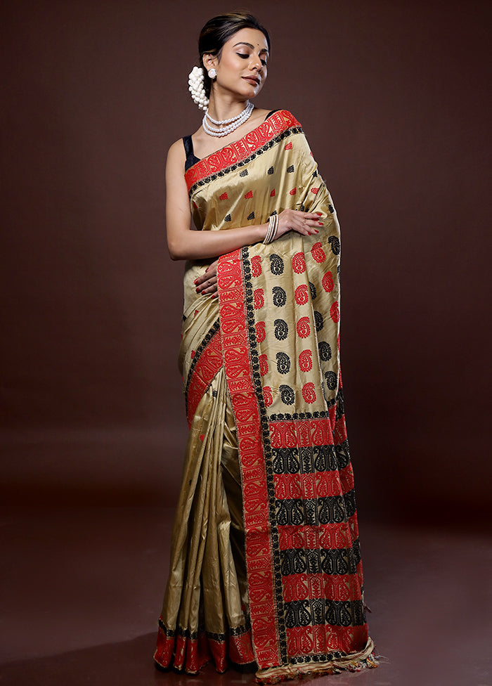 Yellow Assam Pure Silk Saree With Blouse Piece - Indian Silk House Agencies