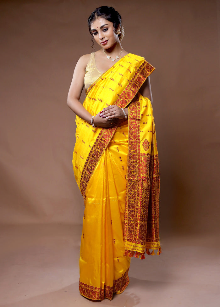 Yellow Assam Pure Silk Saree With Blouse Piece - Indian Silk House Agencies