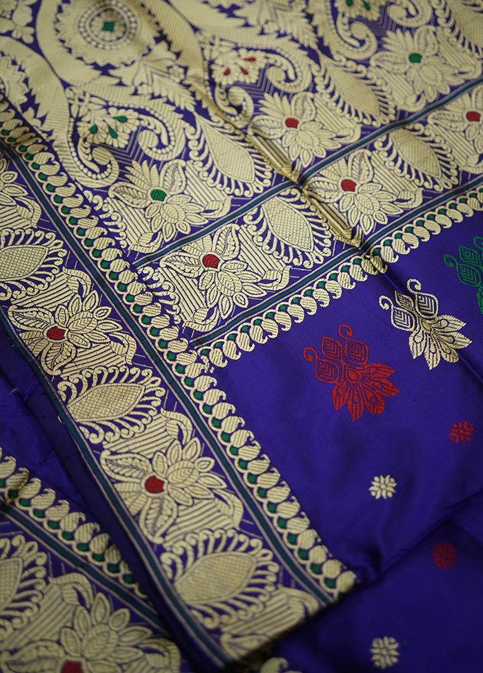 Blue Assam Pure Silk Saree With Blouse Piece - Indian Silk House Agencies